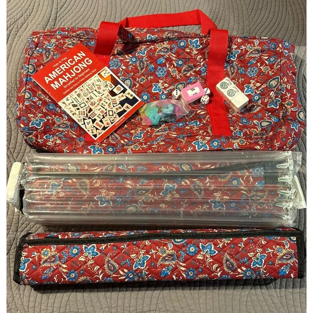 Mahjong Set 166 White Tiles 4 All-in One Racks Red Bag Jongyance American